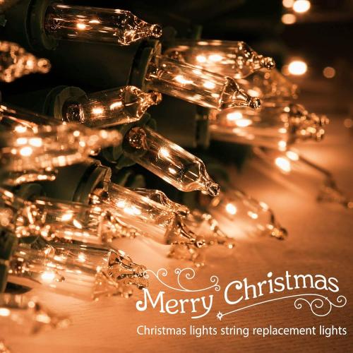 Mudder 60Count 2.5V Christmas 50/100/150/200 Count Mini Incandescent Wire String Lights Replacement Bulbs Indoor/Outdoor Christmas Lights Decor for Home Xmas Tree (Green Base with Warm White Bulb)