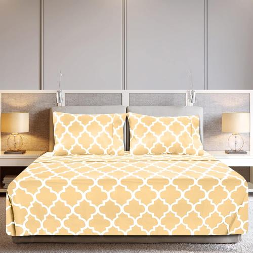 Utopia Bedding King Sheet Set (Quatrefoil Ivory) - 1 Fitted Sheet, 1 Flat Sheet and 2 Pillowcases - Soft Brushed Microfiber Bed Sheets