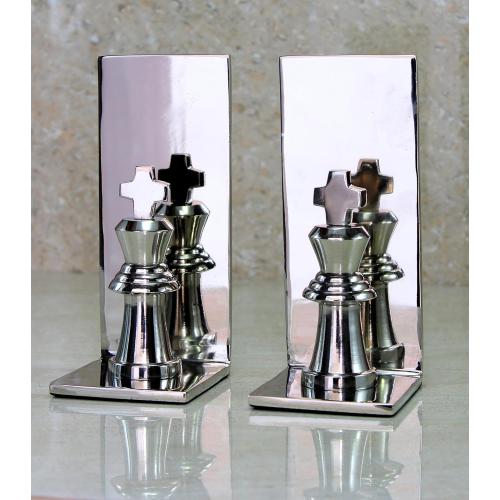 eSplanade Brass Chess King Book Ends or Book Shelf Organizer - Silver Plated - 7 Inches