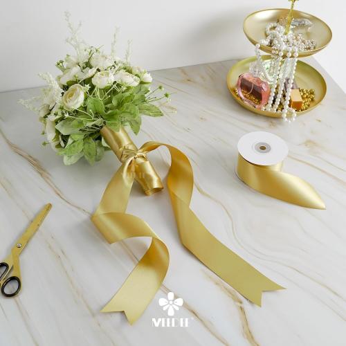 MEEDEE Gold Satin Ribbon 2 Inch Gold Ribbon Lux Double Faced Ribbons by 25 Yards Silk Satin Ribbons for Gift Wrapping, DIY Crafts, Wedding, Flower Bouquet, Holiday Decorating