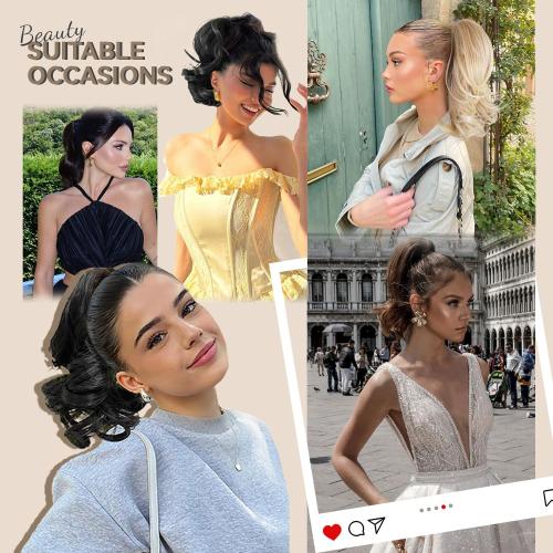 14 Inch Ponytail Extension - Soft Wavy Pony Tails Hair Extensions, Claw Clip Ponytail Extension, Synthetic Hair Extensions Ponytail, Clip in Ponytail (Color: Light Brown With Blonde Highlights)