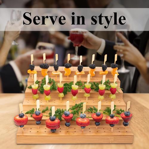 Skewer Holder Bamboo Food Display w/180 Holes, Great for Buffet, Cocktail Parties and Catering Events Six Tier Food Stand - 100 Pcs 4.7 Inch skewer Included
