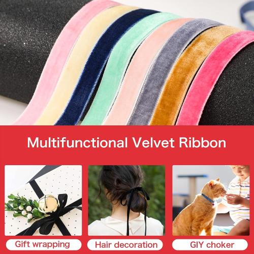 Syhood 60 Yards 3/8 Velvet Ribbon Assorted Colors Bulk for Gift Wrapping DIY Craft Hair Bow Tree Wreath Bows Door Garland Wedding Decor