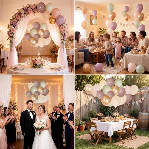 Dusty Pink Balloons 60 Pack, Metallic Latex Balloons 12 Inch with Ribbons for Birthday Party, Wedding & Graduation | Includes White, Nude, Pink & Gold Balloon Variety