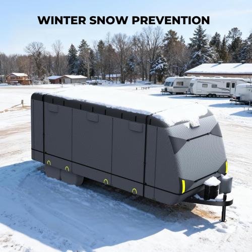 RVMasking Travel Trailer RV Cover 31-34ft, 7 Layers Extra-Thick Camper Cover Waterproof Windproof for Toy Hauler with 4 Tire Covers & Tongue Jack Cover & Propane Tank Cover, Dark Gray
