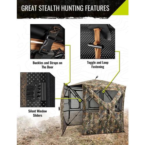 TIDEWE Hunting Blind 360°See Through with Large Open Door, Pop Up Ground Blind with Removable Curtain & Carrying Bag, Portable Resilient Tent(Forest Fade Camo)