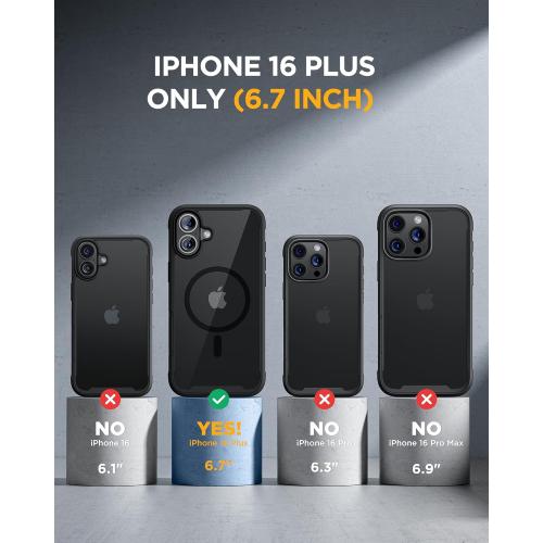 Miracase Magnetic for iPhone 16 Plus Case Full-Body Phone with Built-in Glass Screen Protector, [Compatible with MagSafe] Military Drop Proof 16 Plus Cover Bumper 6.7 inch, Black