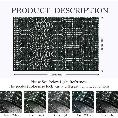 Lahome Moroccan Black Rug for Bedroom Washable Area Rugs 4x6 Non-Slip Ultra-Thin Living Room Carpet Stain Resistant Throw Entryway Indoor Mat, Geometric Print Modren Carpet Rug for Office Kitchen Hana