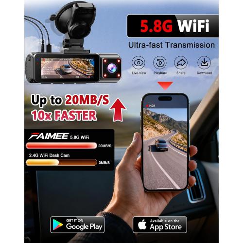 4K Dash Cam Front and Rear, Night Vision, WDR, Free Card Included | 2K Rear Dash Camera for Cars, 170° Wide Angle, 5.8G/2.4G Wi-Fi, Built-in GPS, G-Sensor Emergency Lock, 24H Parking Monitor