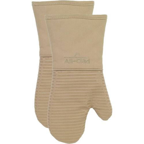 All-Clad Silicone Oven Mitts: Heat Resistant up to 500 Degrees - 100% Cotton & Silicone, 14x7 Oven Mitt for Kitchen and Barbeque, 2-Pack, Cappuccino