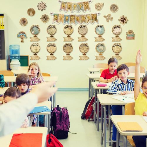 Pajean Travel The Map Bulletin Board Set Globes Happy Birthday Bulletin Board Decor Travel Calendar Wall Decorations for Calendars Classroom School Decor