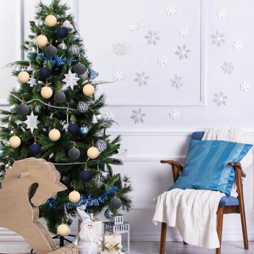 15 Pcs Velvet Christmas Ornaments 2.36 Inch Neutral Shatterproof Plastic Velvet Balls Flocked Ornaments for Christmas Tree Hanging Decorations(Beige, Gray, Dark Blue)