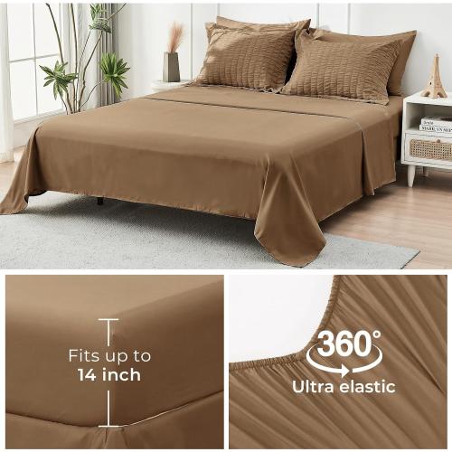 HYMOKEGE Brown Queen Comforter Set Seersucker 7 Pieces, All Season Luxury Bed in a Bag Queen for Bedroom, Bedding Set with Comforter, Sheets, Pillowcases & Shams