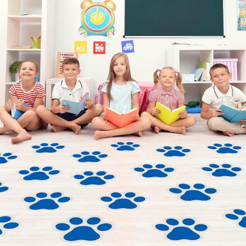 ReliThick 30 Pcs Large Paw Print Stickers Floor Decals, Blue