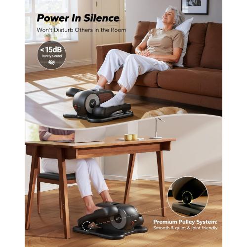 MERACH Under Desk Elliptical Machine, Leg Exerciser While Sitting for Seniors with 12-Speeds & Remote Control, Quiet Portable Electric Seated Pedal Exerciser Machine for Home Office