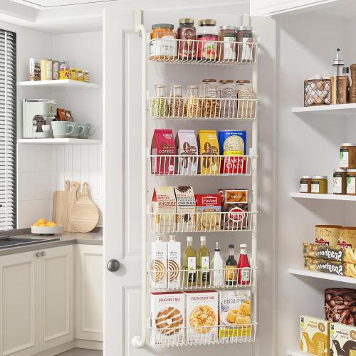 MIAOLI Over the Door Pantry Organizers and Storage, 6-Tier Spice Rack, Home & Kitchen Storage Shelves for Cabinet, Large Capacity Hanging Seasoning Organizer, Laundry Room Organization, White