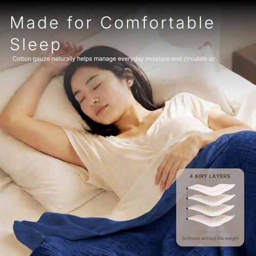 Salt Earth 100% Cotton Gauze 80X90 Queen 4 Layered Blanket- Dress Blue