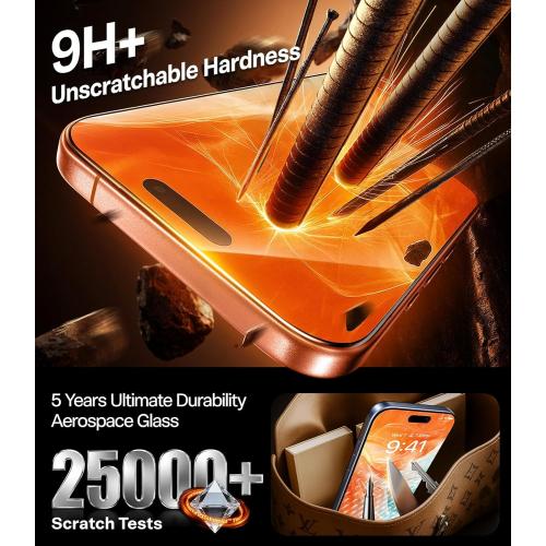 TORRAS Unbreakable for iPhone 17 Pro Screen Protector, 9H  Military-Grade,12 FT Shatterproof, Aerospace Tempered Glass 2 Pack - Full Coverage, Anti-Scratch, Bubble-Free, Easy Installation,6.3 inch