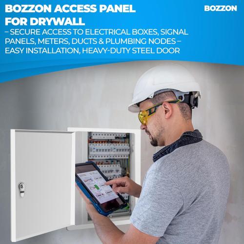 BOZZON Access Panel for Drywall 24 x 24 inch – Metal Door with Key Lock, 18 GA Steel Frame, Wall Hole Cover, Plumbing Access Door, White