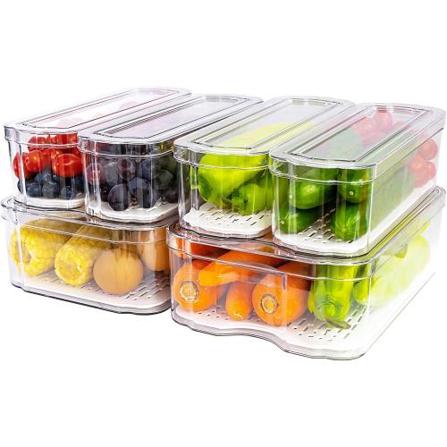 Fridge Organizers and Storage, 6 Pack Clear Freezer Organizer Bins with Lids for Kitchen, Pantry, Refrigerator, Food, Fruit, Vegetable Storage