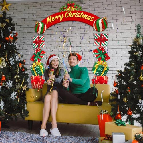 Moukeren 63.8x29.5 Christmas Door Decorations, 3pcs Merry Christmas Gift Box Door Frame Banner Set - Side Banners, Xmas Decor with PVC Hanging Rope for Porch, Classroom, Winter Holiday Party