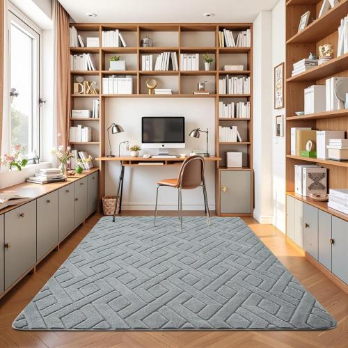 5x7 Grey Washable Area Rug for Bedroom Living Room, Modern Geometric Shag Non-Slip Rugs, Fluffy Plush Soft Memory Foam Carpet for Kids Boys Room Nursery Decor