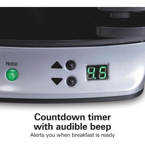 Hamilton Beach Dual Breakfast Sandwich Maker with Timer, Ready in 5 Minutes, Removable Dishwasher Safe PFAS-Free Non-Stick Egg Cooker Ring, Silver (25490MNA)