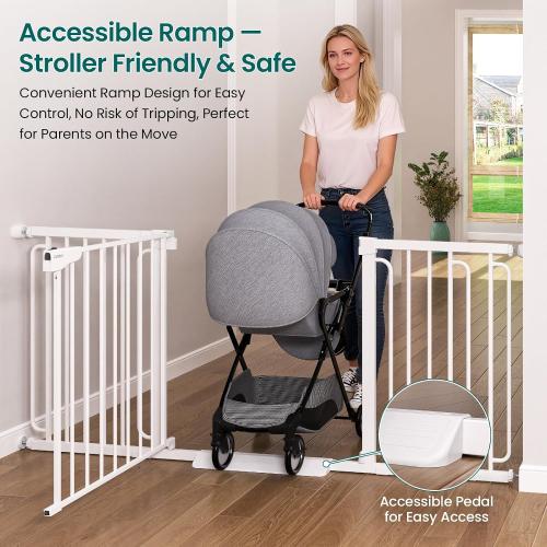Cumbor Extra Wide Baby Gate, 36.6-69 Walk-Through Dog Gate for Stairs, Doorways & Hallways, 30.5“ Tall, Auto-Close & Dual-Swing Safety Child Gate Indoor, Easy Install Pressure-Mounted Pet Gate, White