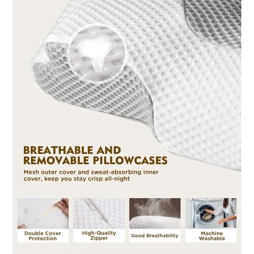 Osteo Cervical Pillow for Neck Pain Relief, Hollow Design Odorless Memory Foam Pillows with Cooling Case, Adjustable Orthopedic Bed Pillow for Sleeping, Support for Side Back Sleepers