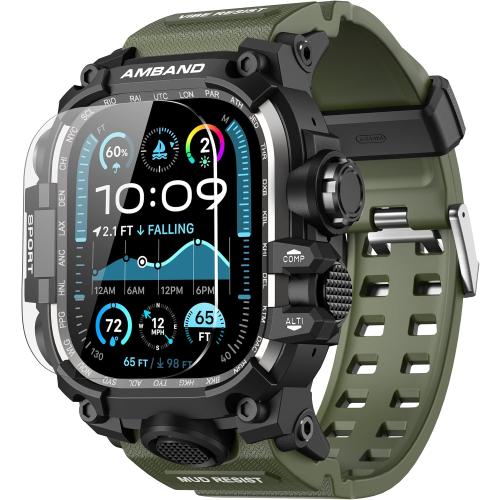 amBand Rugged Case with Band for Apple Watch Ultra 3/2/1 49mm, M3 Military Grade Shockproof Cover, Includes Screen Protector Kit, Tactical Band for Men - Compatible with iWatch Ultra, Army Green