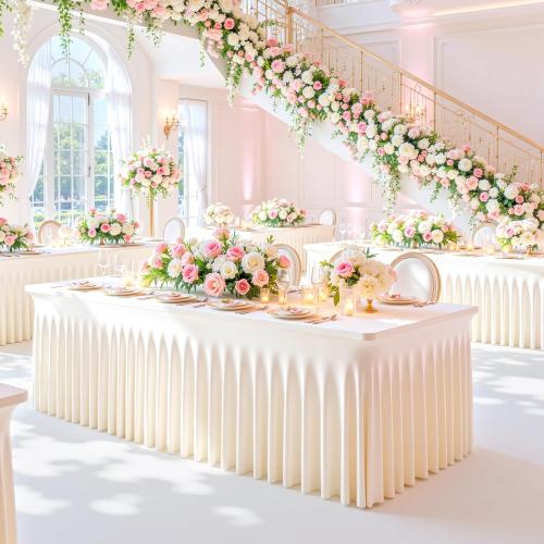 gogoparti 1 Pack Spandex Ivory Fitted Table Cloth for 6ft Rectangle Tables Ivory Stretch Tablecloth Banquet Table Covers Skirt Wrinkle Free Tablecloths for Parties Wedding
