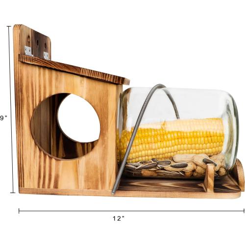 No Assembly Squirrel Feeder,Natural Wood Backyard Gallon Jar Large Squirrel Feeders for Outside Funny for Corn Cobs, Peanuts and Seeds