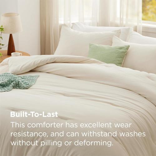 Bedsure Queen Comforter Cream Soft Prewashed Bedding for All Seasons, 3 Pieces GentleSoft Lightweight Comforter (90x90)