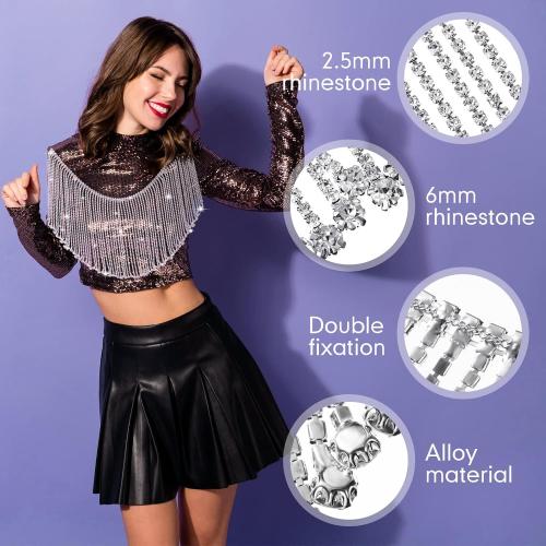 Rhinestone Fringe Trim Crystal Tassel Chain Diamond Fringe Beaded Fringe Ribbon Crystal Applique Trim for Sewing Crafts Wedding Bridal Dress Party DIY Decoration(1 Yard)