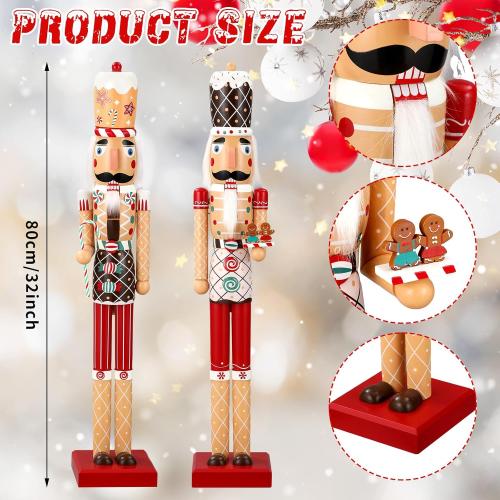 2 Pcs 32 Inch Large Christmas Nutcracker Outdoor Decoration Giant Xmas Wooden Nutcracker Figures Yard Sign Collectible for Porch Fireplace Indoor Outdoor Decorations(Gingerbread)