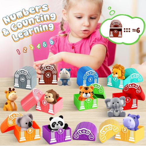 Toddler Toy for 1 2 3  Years Old, Learning Toy for Toddlers with 20PCS Safari Animal, Montessori Educational for Kids,10 Animals &10 Houses for Babies Boys Girls Easter Christmas Birthday Gift