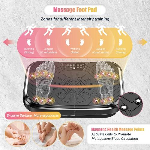 Vibration Plate Exercise Machine, Vibration Plate for Lymphatic Drainage with Training Poster, Training Plan & 3 Resistance Bands, Adjustable Speeds Vibrate Stand Shake Board for Weights Loss(400 Lbs)