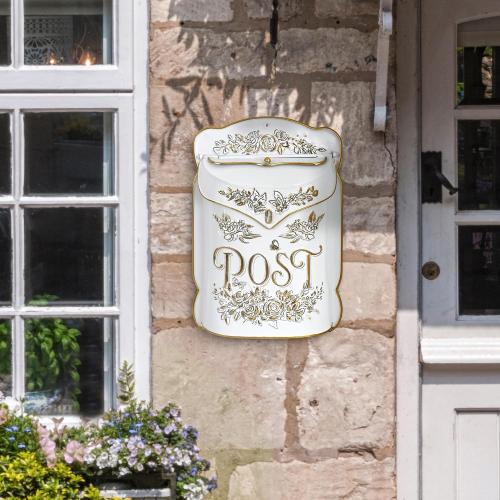 Vintage Wall Mount Mailbox for Outside Metal Decor Mailboxes Antique Style Nostalgic Charm for Home Door Garden Farmhouse House Decorations (Gold)
