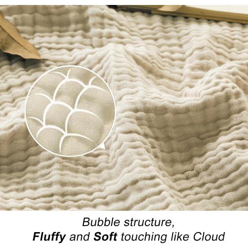 EMME Cotton Throw Blanket for Couch Soft Muslin Blankets 50x60 Lightweight Breathable Blanket Light Tan All Season Gauze Blanket