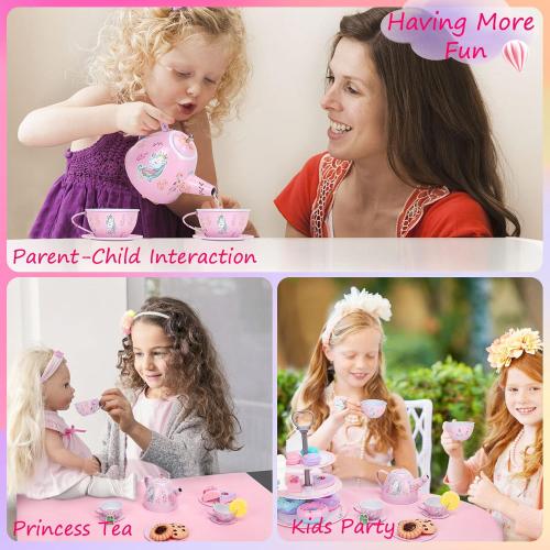 Auney Tea Set Girls Toys 36pcs, Tin Unicorn Tea Party Set Toy Pretend Play Gifts for Little Girls Age 3-6, Kids Toys Gifts for Toddlers Including Carrying Case (Unicorn Toy)