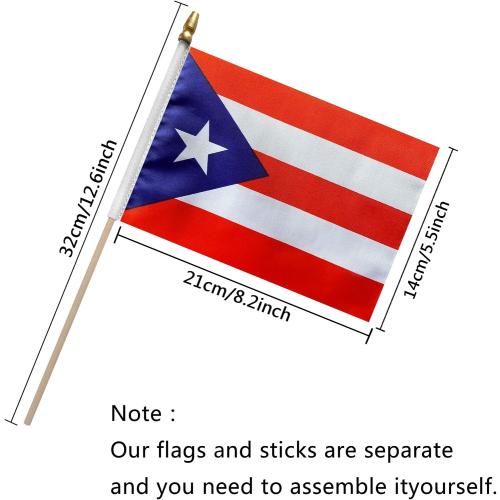 TSMD Puerto Rico Stick Flag Puerto Rican Small Mini Hand Held Flags,5x8 Inch,12 Pack