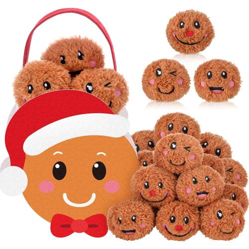 Sadnyy 24 Pack Christmas Snowball Fun Fight Set for Kids Indoor Outdoor Christmas Games for Family Party 2.8 Inch Snowman Face Fake Snowballs Fight in a Bucket for Winter Party(Gingerbread Man)