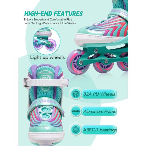 Girls Inline Skates for Boys Kids Ages 4-12, Adjustable Light Up Roller Skates for Youth Teens Ages 8-12, Beginner Blades for Women Adults