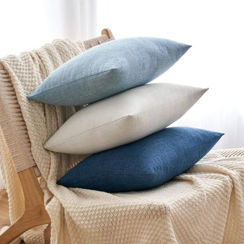 MIULEE Pack of 2 Linen Textured Pillow Covers, 18x18 Inch Light Blue