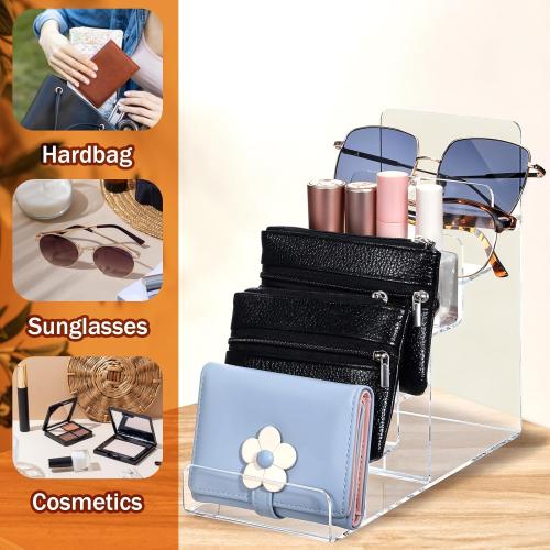 Giantree Acrylic Wallet Display Stand, 2 PCS 6 Tier Clear Purse Handbag Organizer Jewelry Riser Display Stand 7.8 Clear Multi Slot Counter Table Shelf for Cosmetic Perfume Sunglasses Handbag