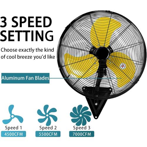 size 20 in Wall Mount Fan, 20In Oscillating Wall Fan with 7000CFM, 3-Speed, Upgrade Motor High Velocity Industrial Fans for Commercial, Garage, Residential and Patio Use, Yellow