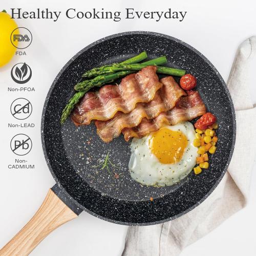 12 Pcs Pots and Pans Set, Nonstick Cookware Sets Black Granite Induction Cookware, Non-toxic Healthy Non Stick Kitchen Cooking Set with Frying Pans Set, Saucepans,Steamer (PFAS, PFOA, PFOS Free)