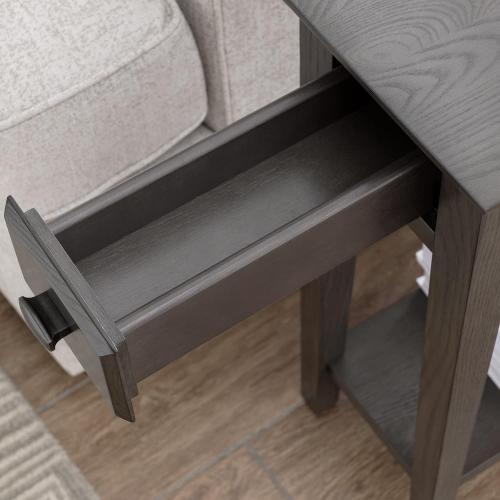 Leick Home 10071-GR One Drawer Chairside/Recliner End Table with Shelf, Smoke Gray