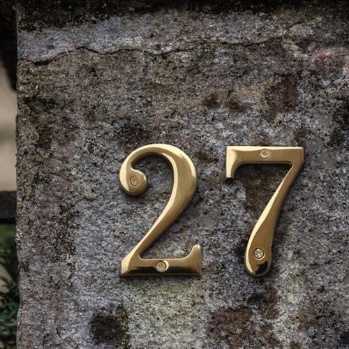 HASWARE House Number Sign 4 inch (10 cm) Polished Brass Finish Stylish Curvy Modern Door Numbers Signage Plaque Street Home Address Numerals(2, Brass)