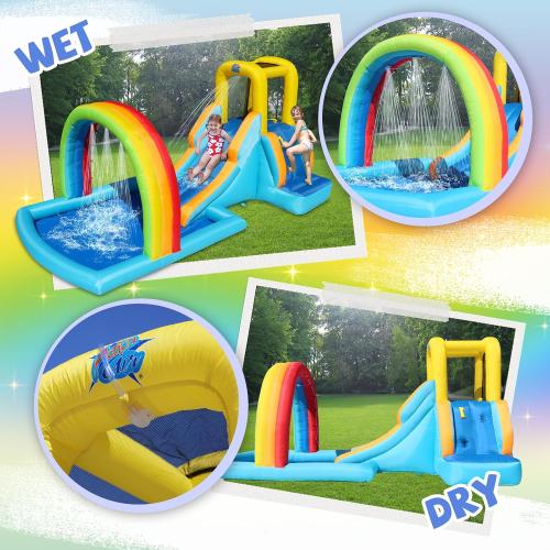 157x79x71 Action Air Inflatable Water Slide, Bounce House with Slide for Wet and Dry, Kids Backyard Waterpark for Summer Fun, Rainbow Splash Pool for Age 3-8, Love for Kids